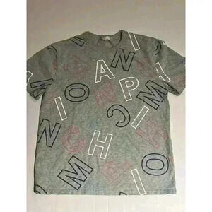 Champion T-Shirt Mens L Vintage Short Sleeve Tee 90s All Over Print Gray